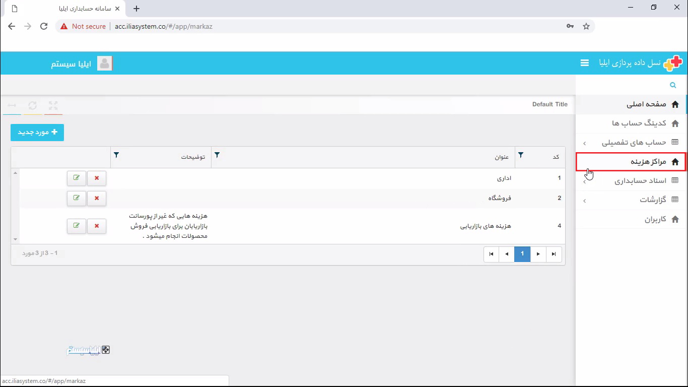 نرم افزار حسابداری تحت وب - مرکز هزینه در حسابداری
